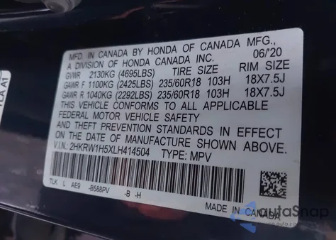 2020 Honda Cr-V 2Wd Ex from USA, damaged, VIN 2HKRW1H5XLH414504